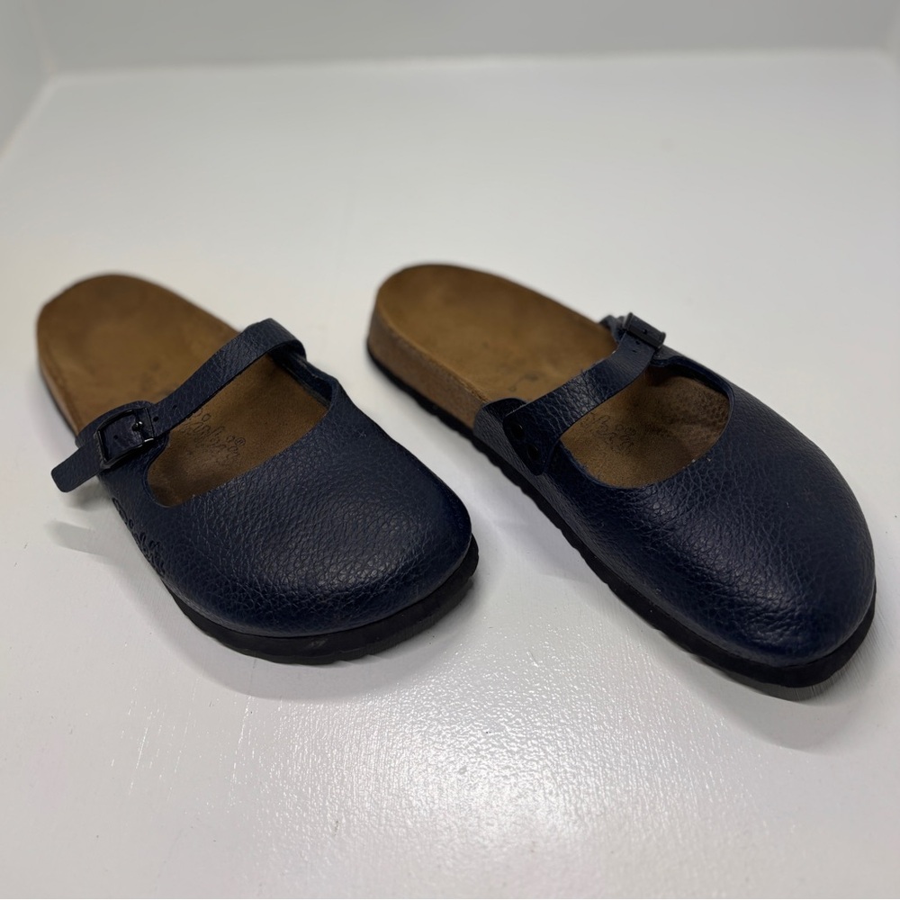 Birkenstock Mary Blue Leather Clogs Women’s 38 US 7 Narrow Strap Buckle - Picture 3 of 12
